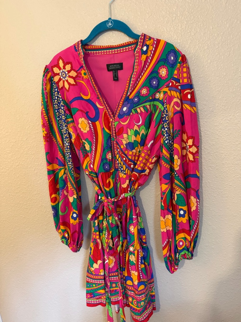 Adrianna Papell Vibrant Pink Floral Print dress with tie